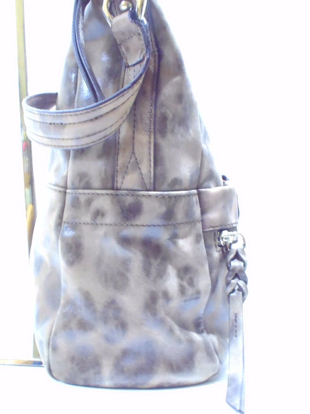 B. Markowsky, Tan Leather with Leopard Print on Leather, Silver Hardware - Picture 5 of 6